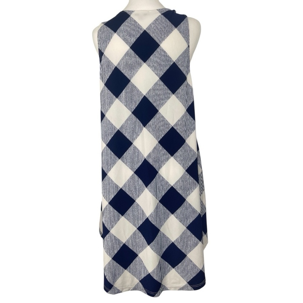 White Birch Navy White Gingham Plaid Sleeveless Tunic Dress Flowy Pockets Med - Picture 3 of 12